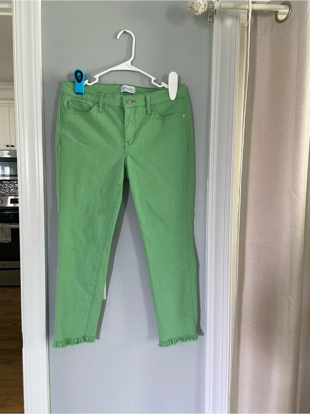 Bright Green Ankle Jeans with Frayed Hem - Crown & Ivy